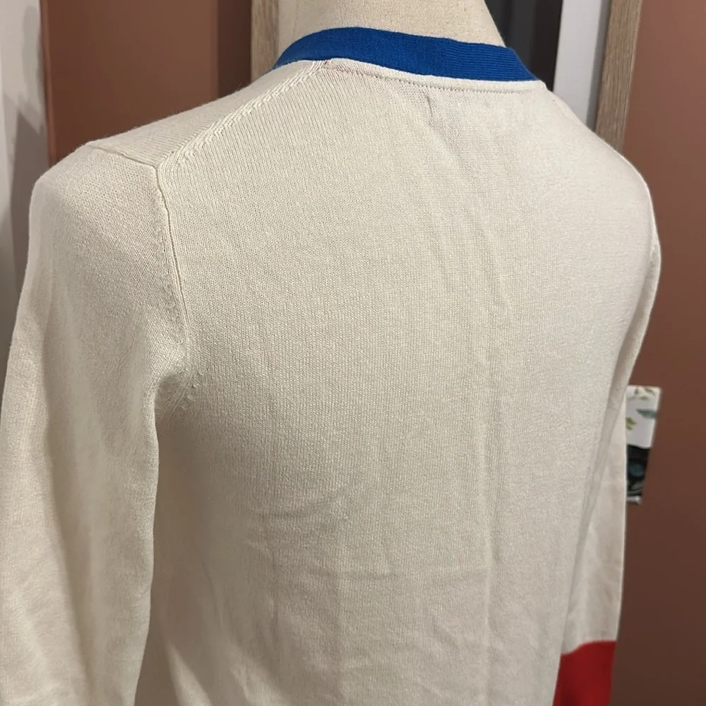 Boden winter white red blue 3/4 sleeves cotton wool fitted deep vneck 2 sweater - Picture 10 of 15